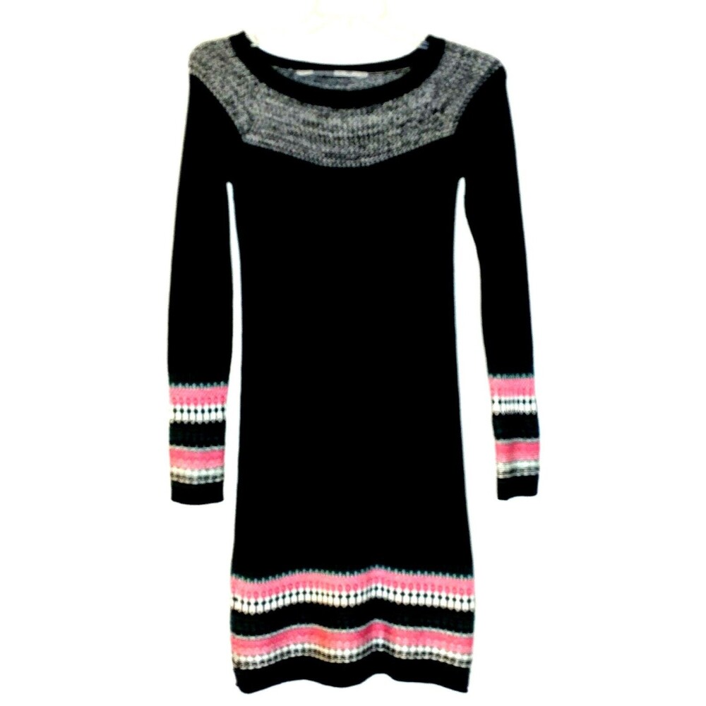 Athleta Sweater Dress Knit  XXS Black Pink Green Gray Fair Isle Nordic Holiday